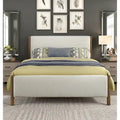 Beige Chenille Upholstered Platform Bed Solid Wood 1pc