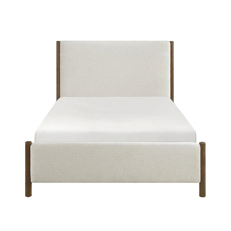 Beige Chenille Upholstered Platform Bed Solid Wood 1pc