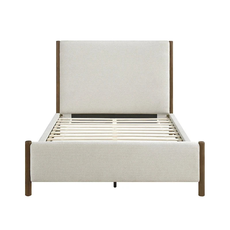 Beige Chenille Upholstered Platform Bed Solid Wood 1pc