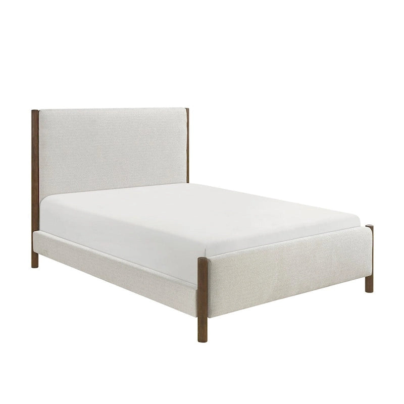 Beige Chenille Upholstered Platform Bed Solid Wood 1pc