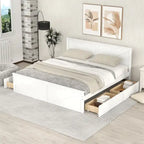 Wooden Platform Bed with 4 Storage Drawers and Support Legs