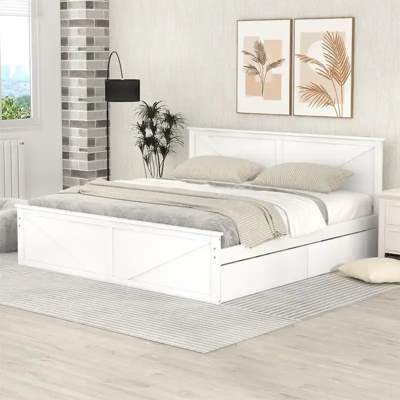 Wooden Platform Bed with 4 Storage Drawers and Support Legs