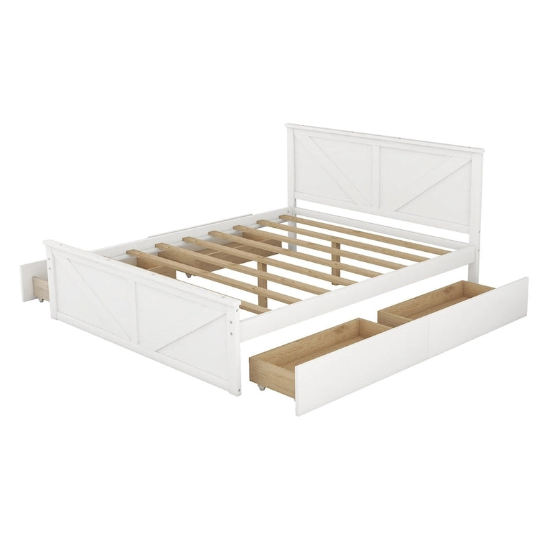Wooden Platform Bed with 4 Storage Drawers and Support Legs