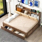 Full Size Wood Daybed with USB Ports and Drawers
