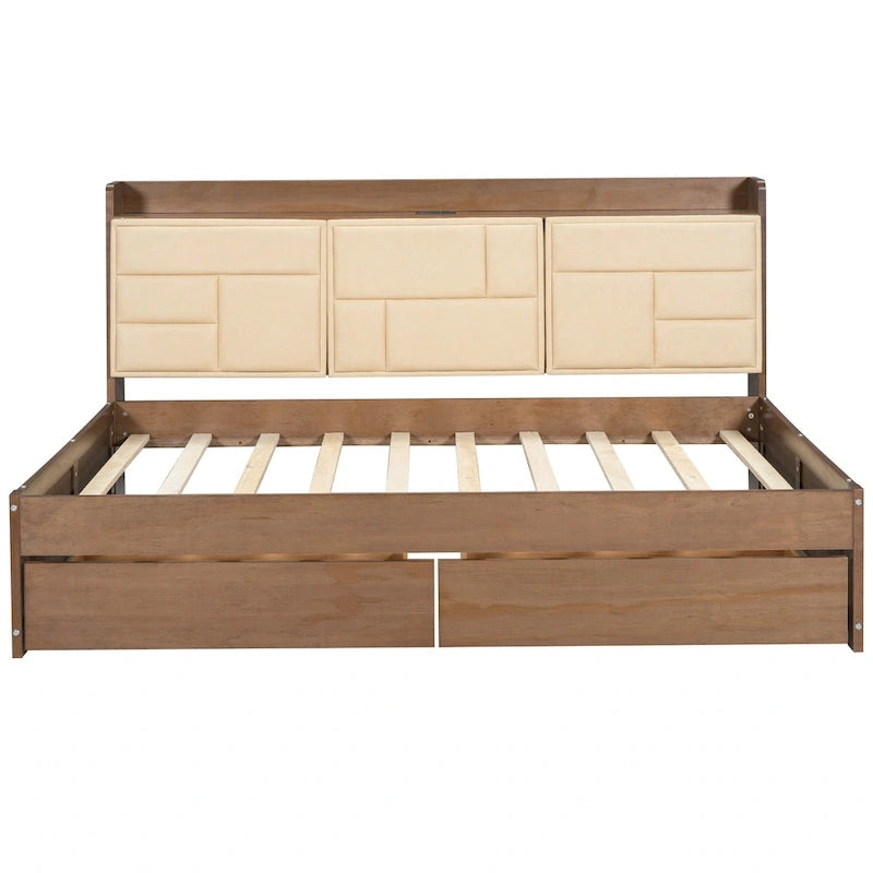 Full Size Wood Daybed with USB Ports and Drawers