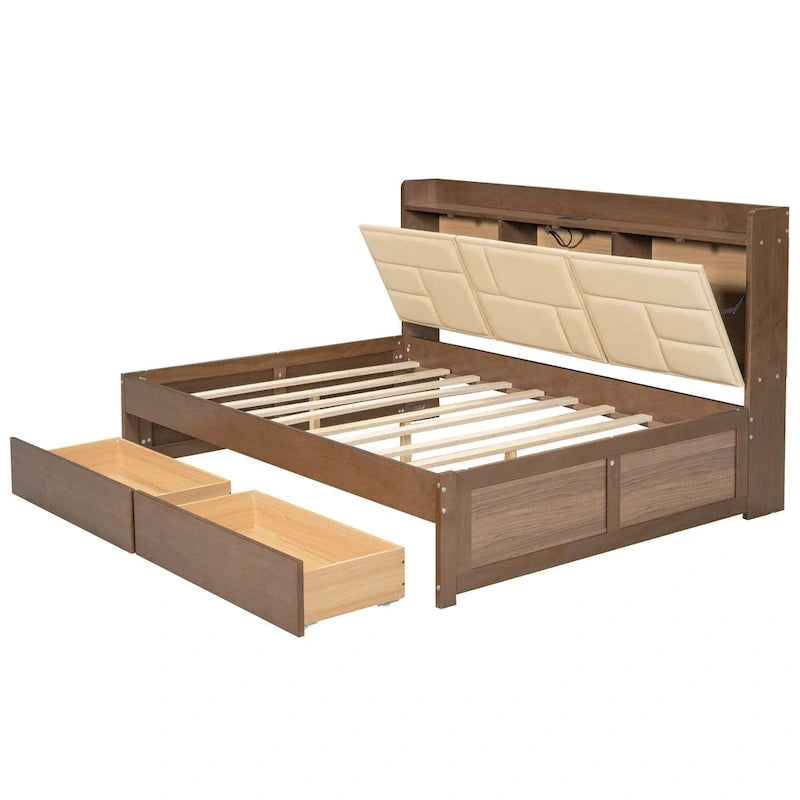 Full Size Wood Daybed with USB Ports and Drawers