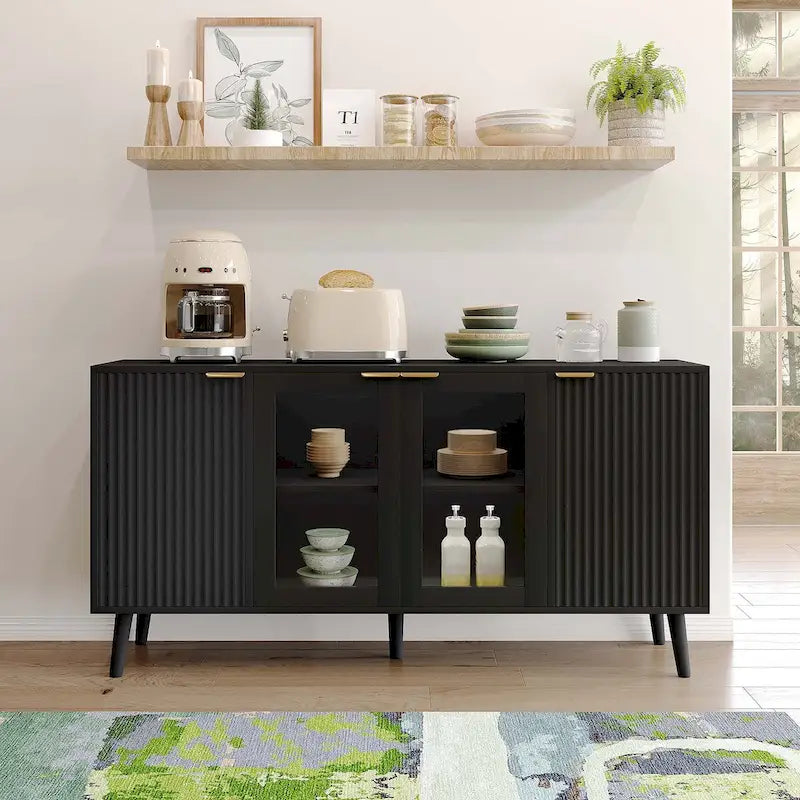 Buffet Table Kitchen Sideboard with Glass Doors
