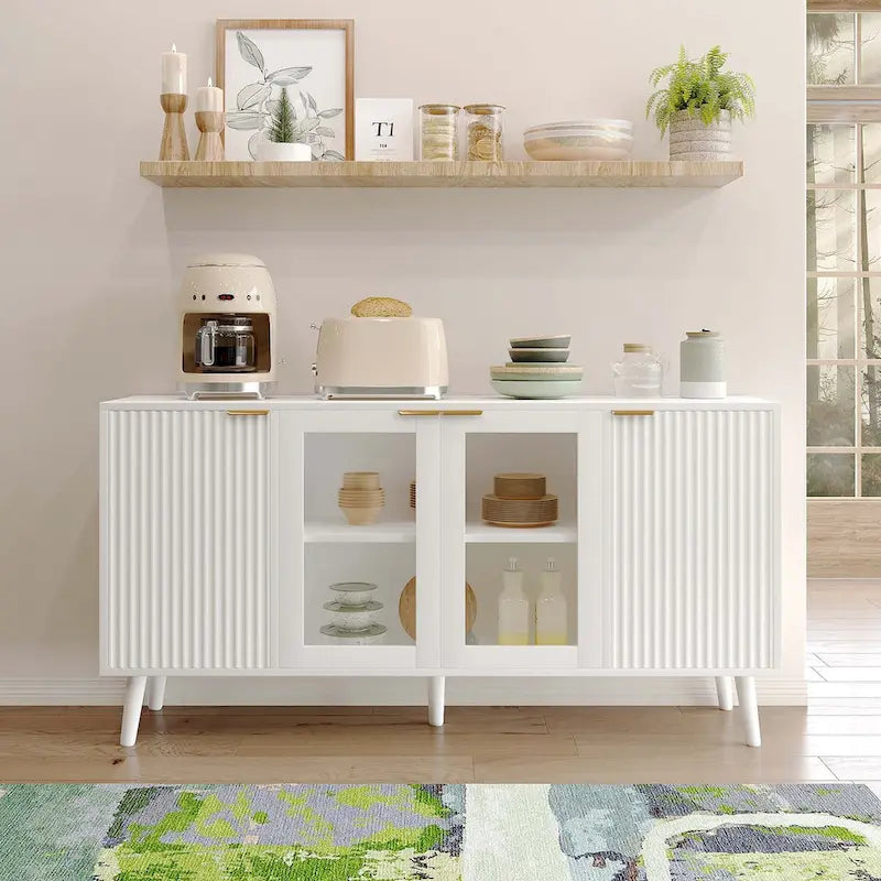 Buffet Table Kitchen Sideboard with Glass Doors