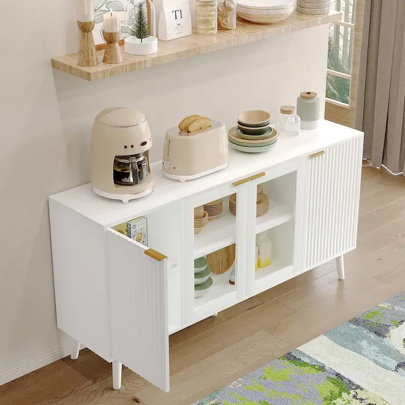 Buffet Table Kitchen Sideboard with Glass Doors