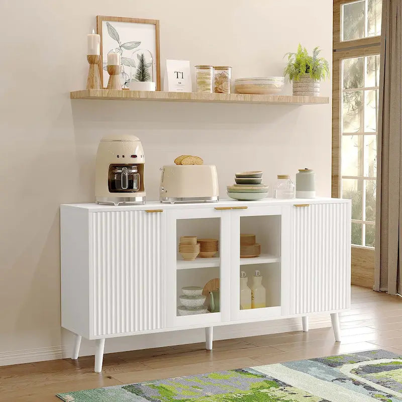 Buffet Table Kitchen Sideboard with Glass Doors