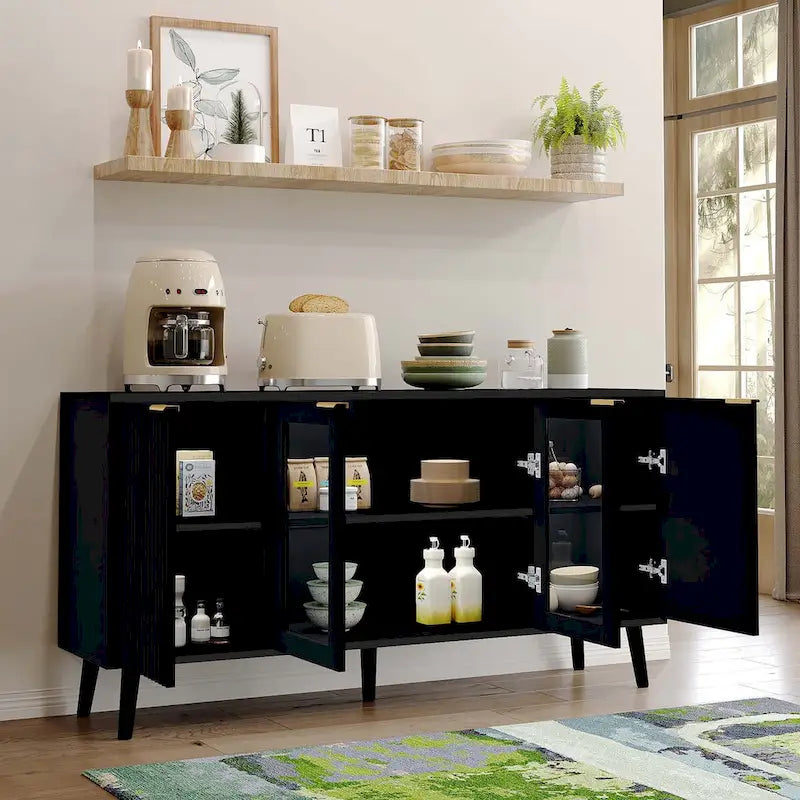Buffet Table Kitchen Sideboard with Glass Doors