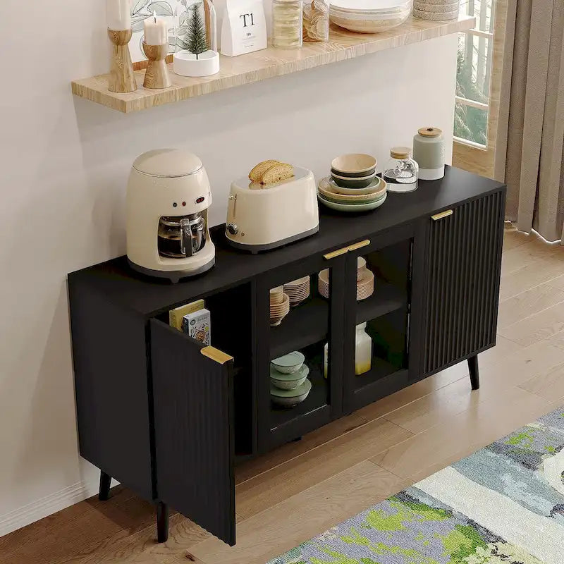 Buffet Table Kitchen Sideboard with Glass Doors