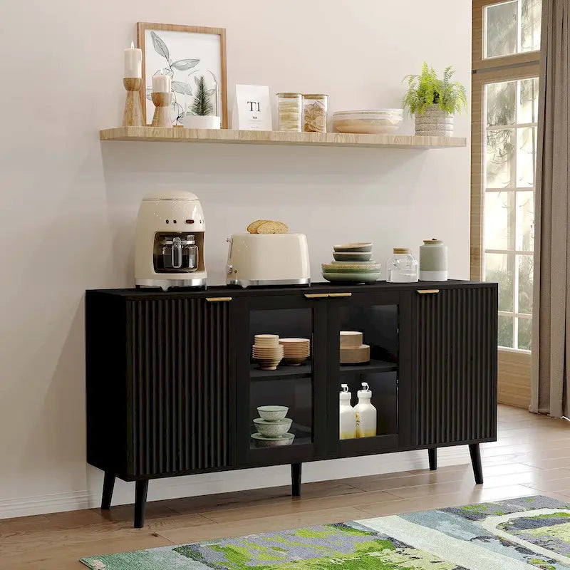 Buffet Table Kitchen Sideboard with Glass Doors