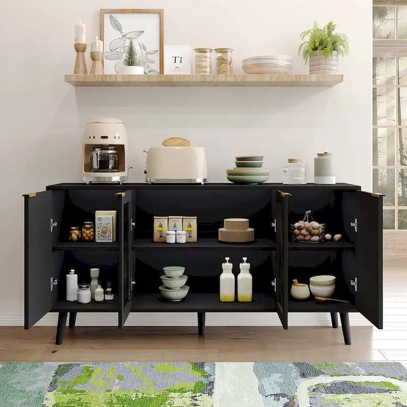 Buffet Table Kitchen Sideboard with Glass Doors