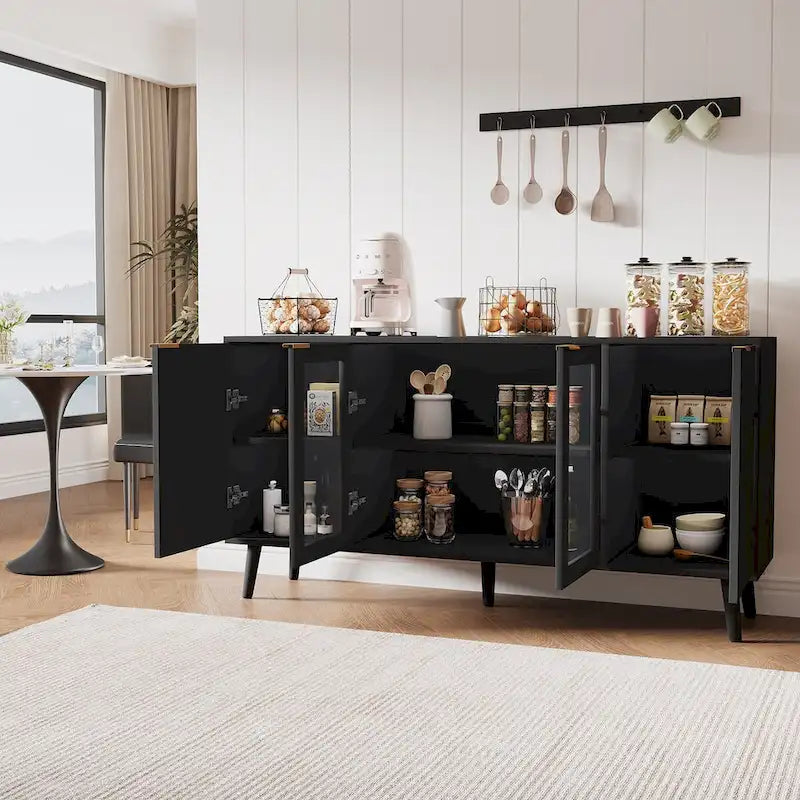 Buffet Table Kitchen Sideboard with Glass Doors