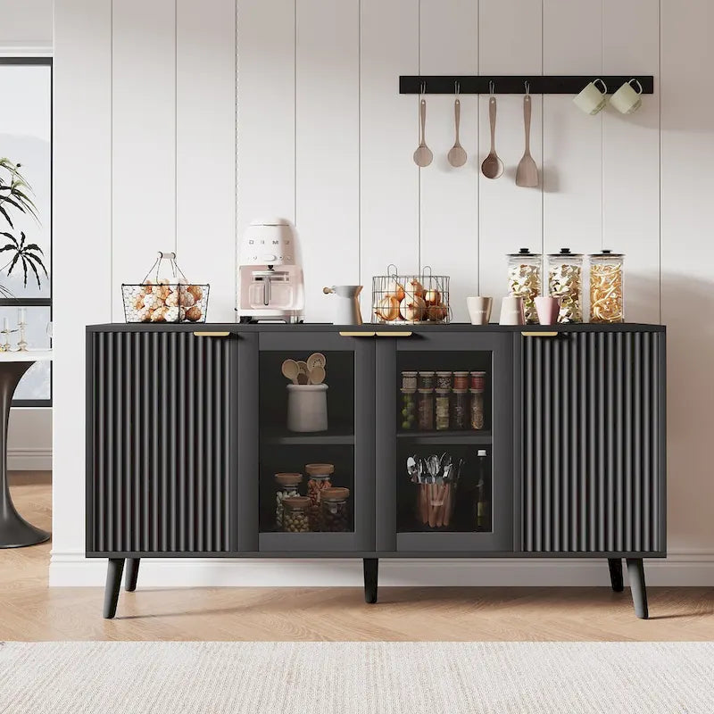Buffet Table Kitchen Sideboard with Glass Doors