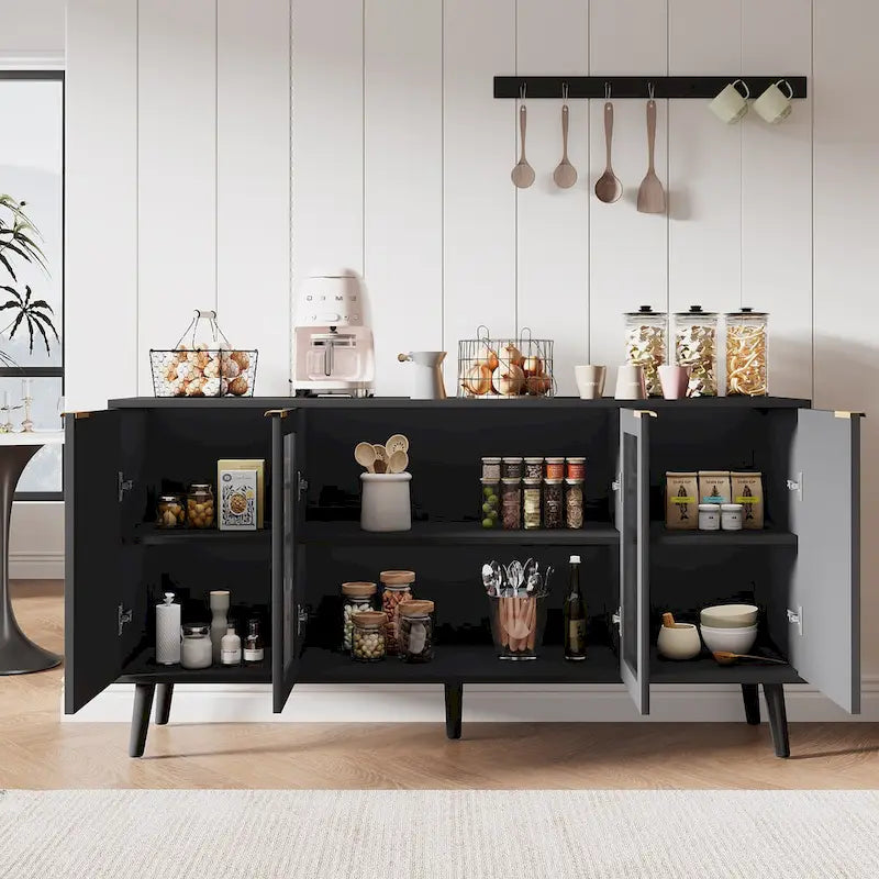 Buffet Table Kitchen Sideboard with Glass Doors