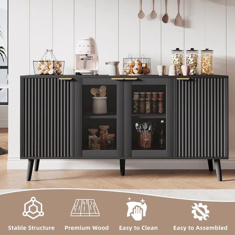 Buffet Table Kitchen Sideboard with Glass Doors