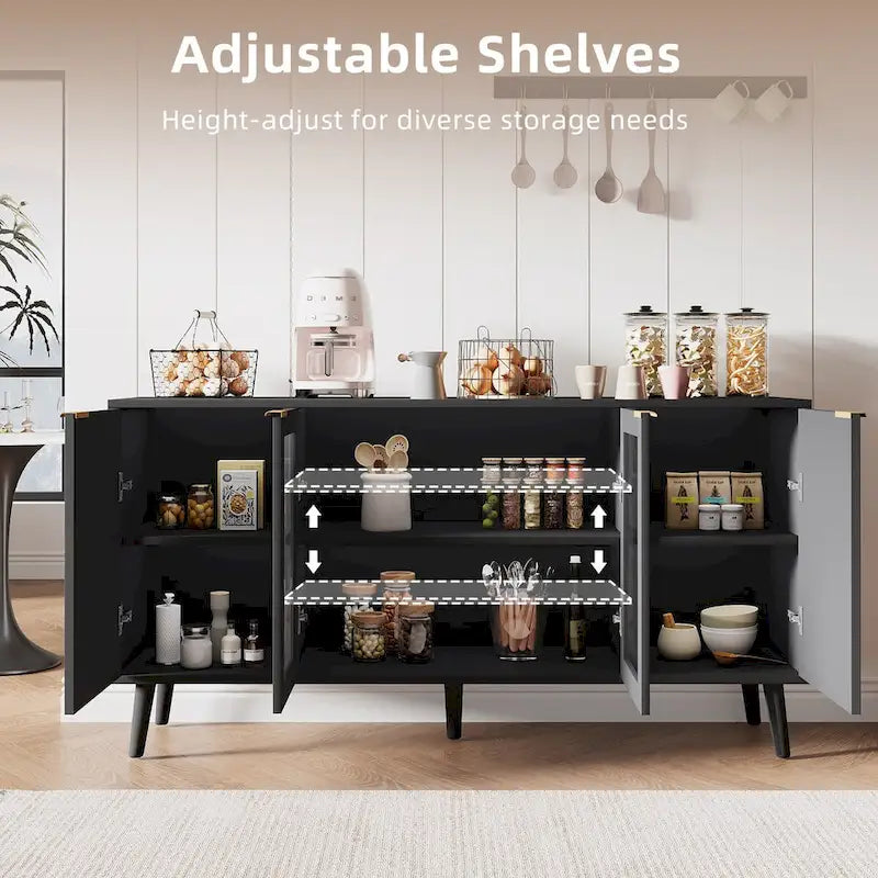 Buffet Table Kitchen Sideboard with Glass Doors