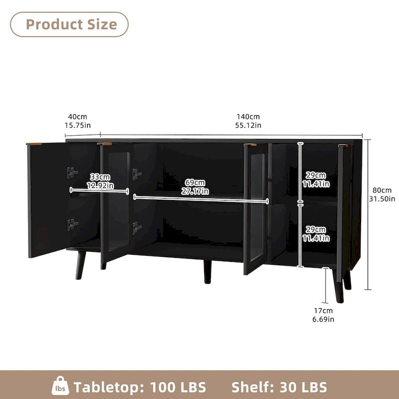 Buffet Table Kitchen Sideboard with Glass Doors