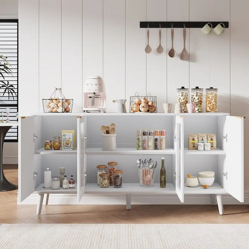 Buffet Table Kitchen Sideboard with Glass Doors