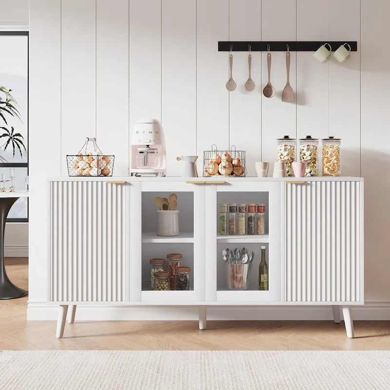 Buffet Table Kitchen Sideboard with Glass Doors