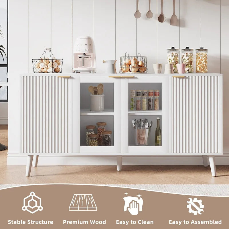 Buffet Table Kitchen Sideboard with Glass Doors