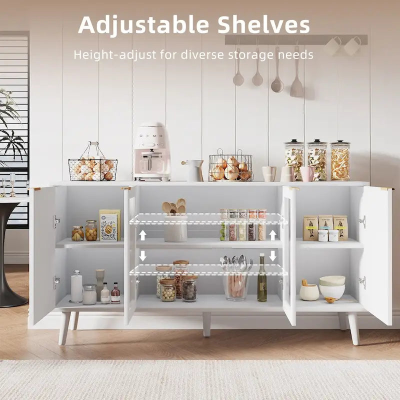 Buffet Table Kitchen Sideboard with Glass Doors