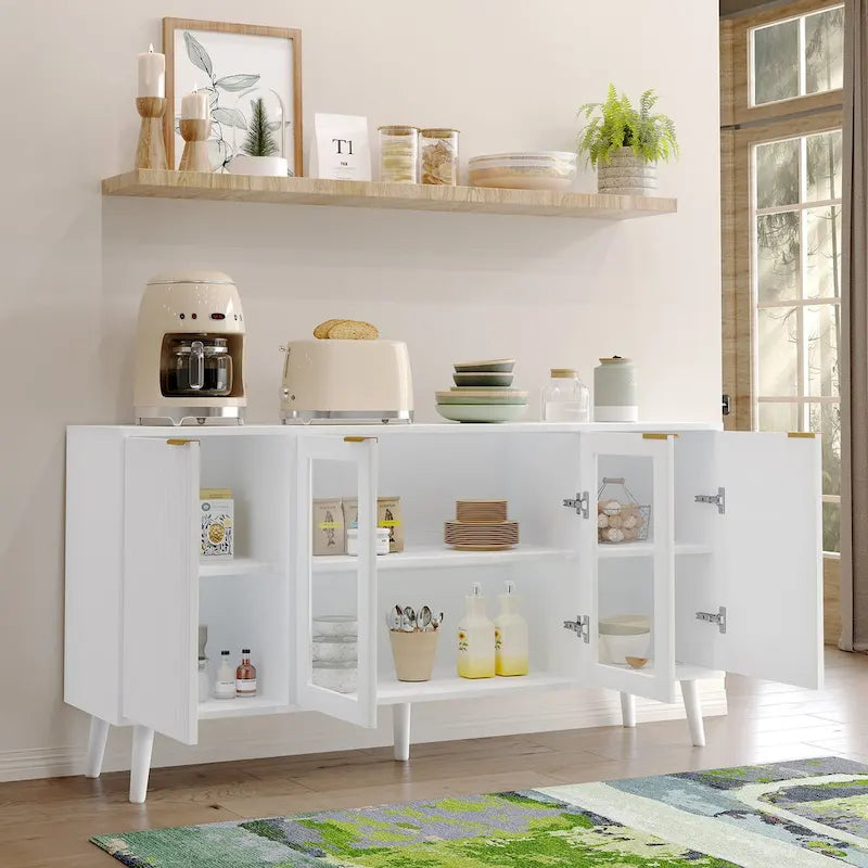 Buffet Table Kitchen Sideboard with Glass Doors