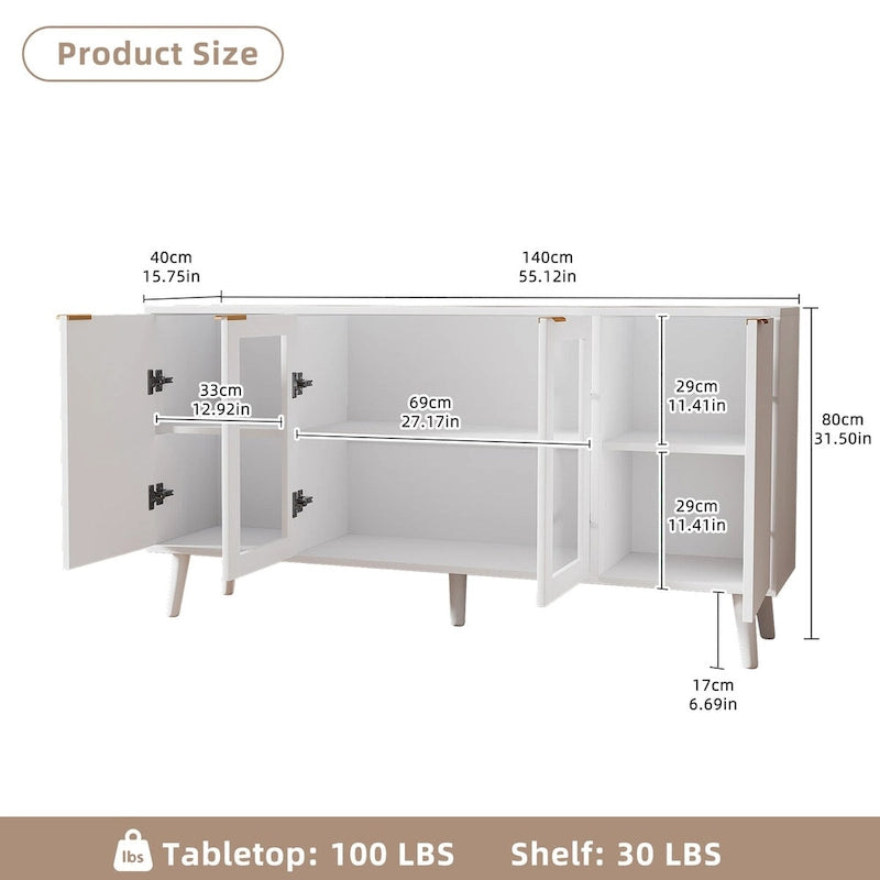 Buffet Table Kitchen Sideboard with Glass Doors
