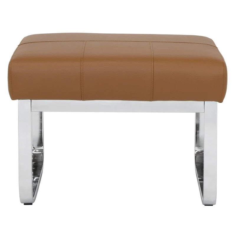 Rectangular Metal Blended Leather Modern Ottoman