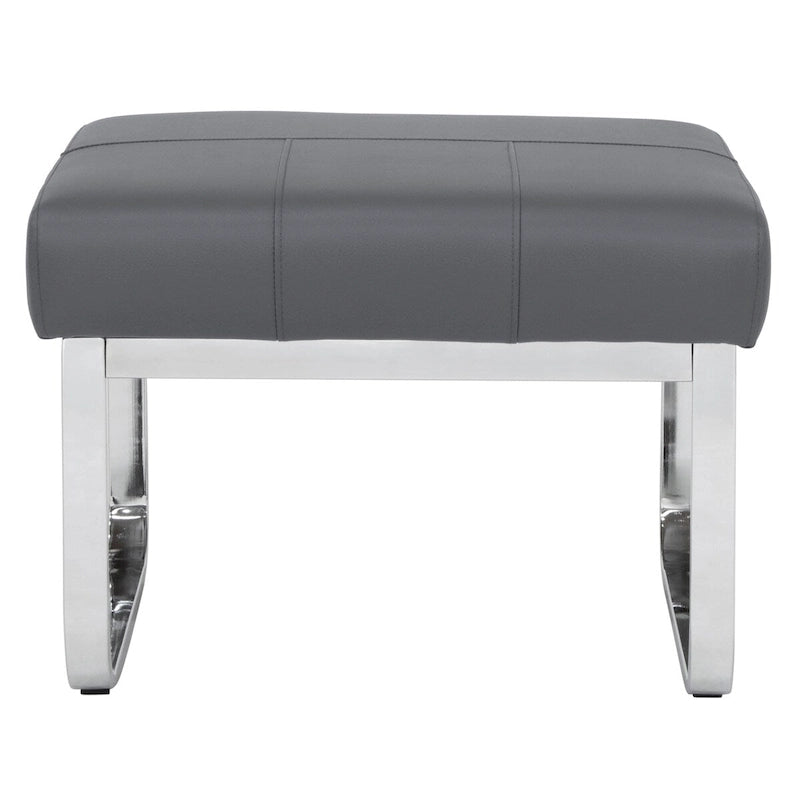Rectangular Metal Blended Leather Modern Ottoman