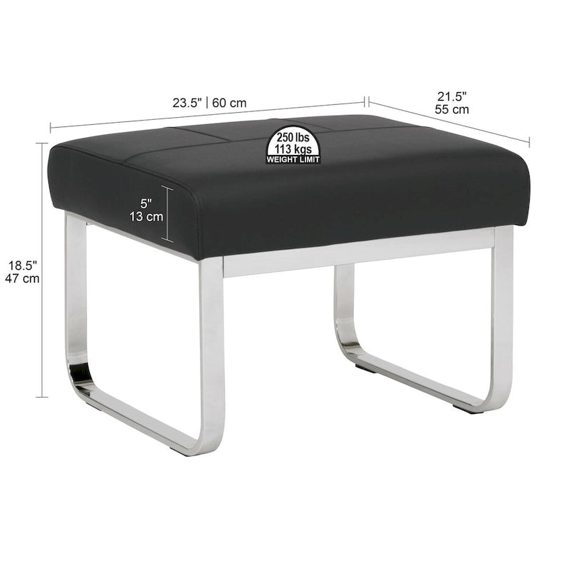 Rectangular Metal Blended Leather Modern Ottoman