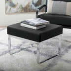 Rectangular Metal Blended Leather Modern Ottoman