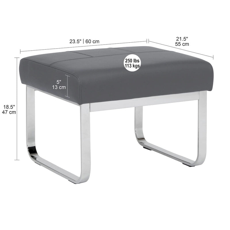 Rectangular Metal Blended Leather Modern Ottoman