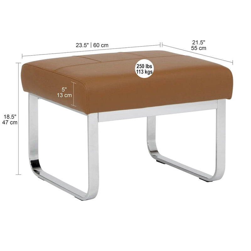 Rectangular Metal Blended Leather Modern Ottoman