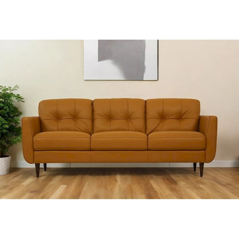 83 Orange Leather Sofa with Black Legs - 83
