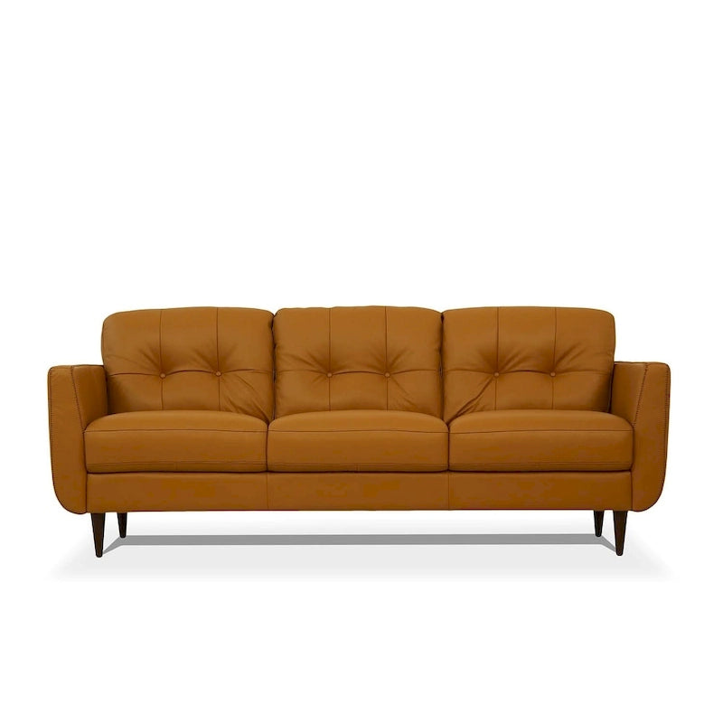 83 Orange Leather Sofa with Black Legs - 83