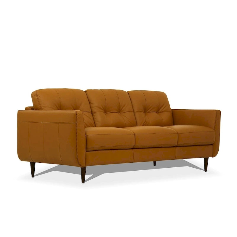 83 Orange Leather Sofa with Black Legs - 83