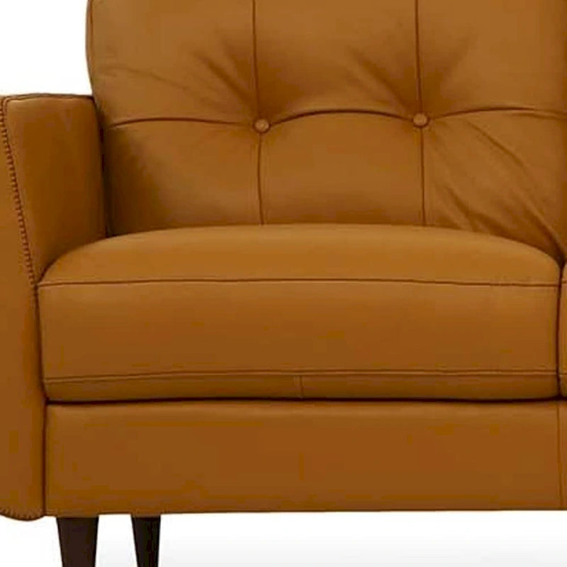 83 Orange Leather Sofa with Black Legs - 83
