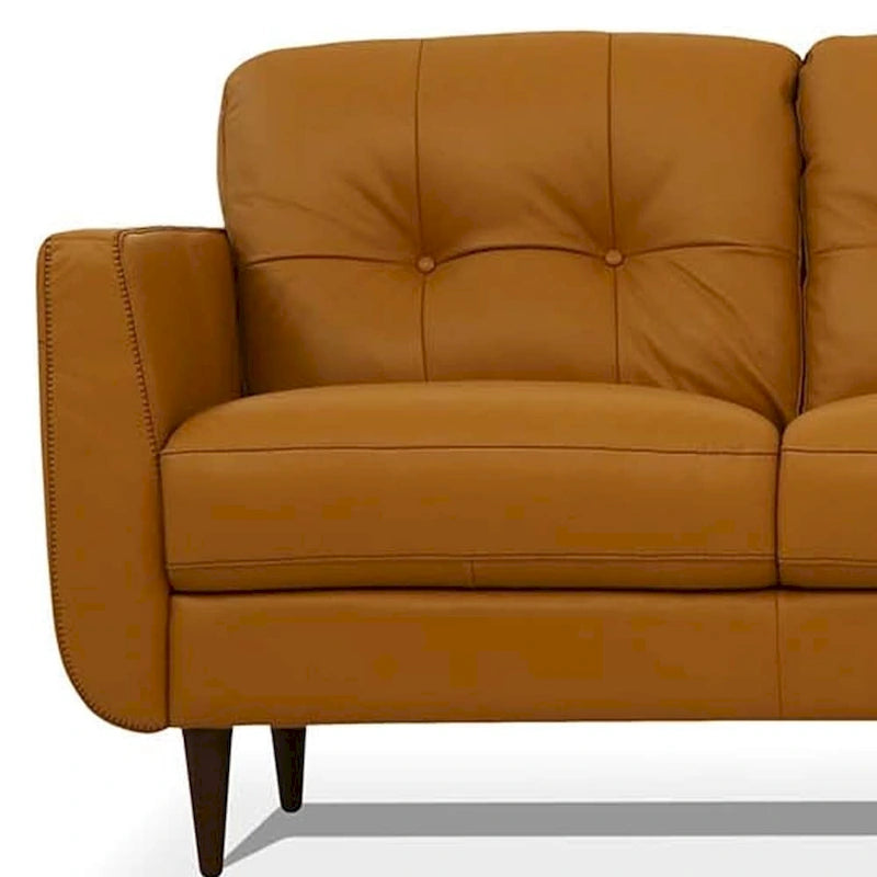 83 Orange Leather Sofa with Black Legs - 83