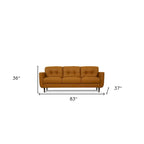83 Orange Leather Sofa with Black Legs - 83