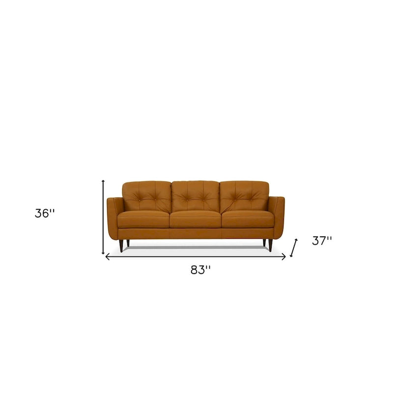 83 Orange Leather Sofa with Black Legs - 83