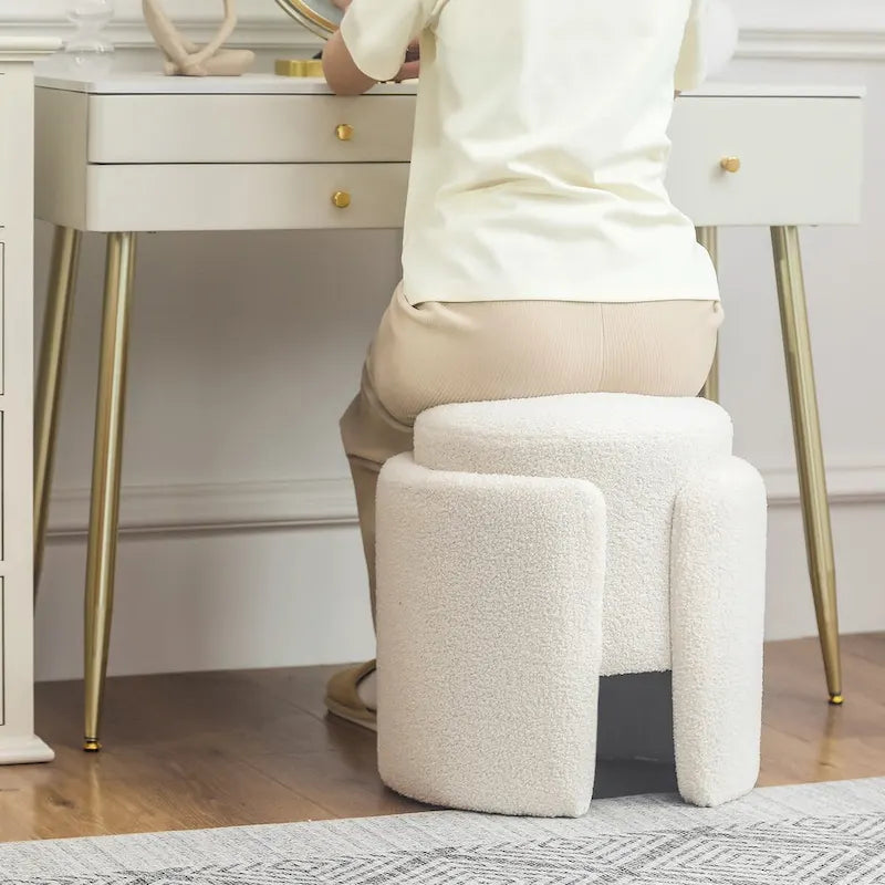 Round Ottoman Teddy Foot Stool for Living Room Bedroom