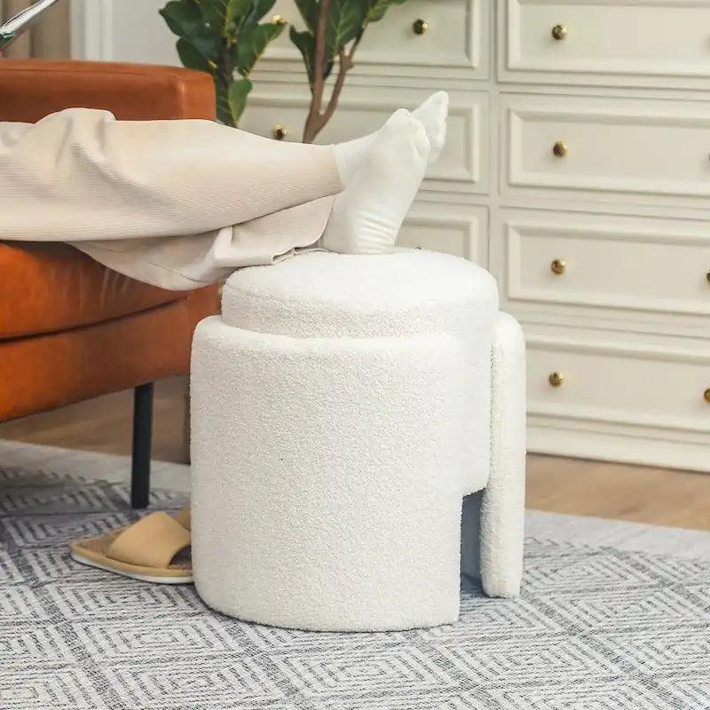 Round Ottoman Teddy Foot Stool for Living Room Bedroom