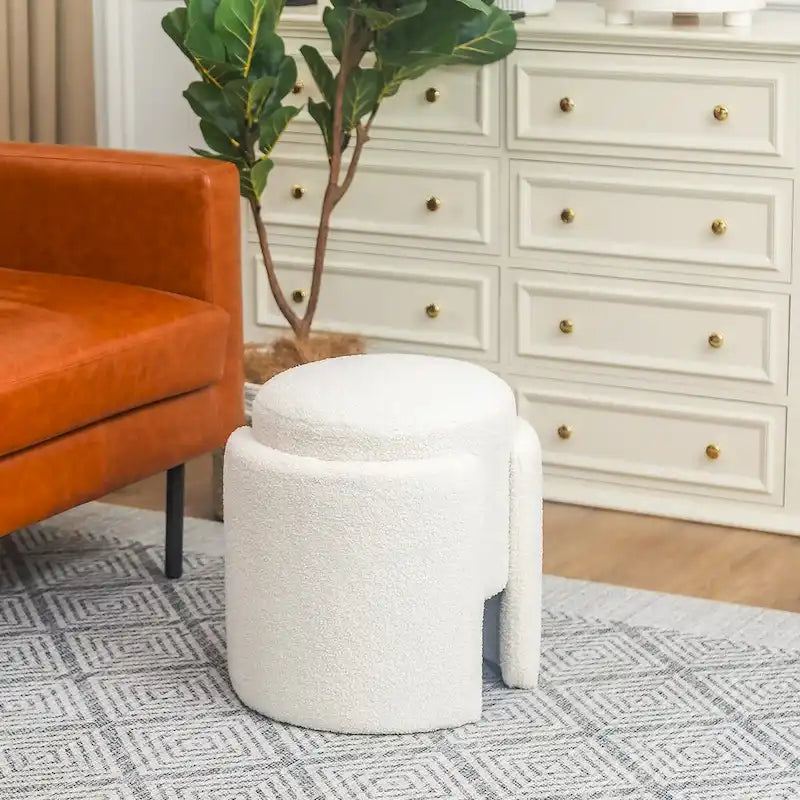 Round Ottoman Teddy Foot Stool for Living Room Bedroom