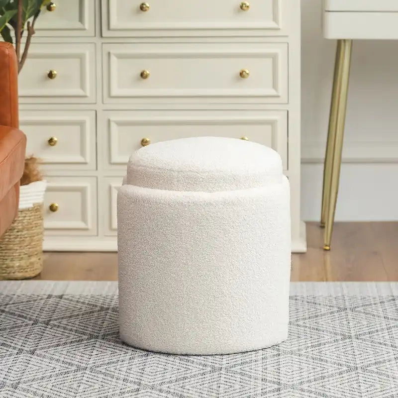 Round Ottoman Teddy Foot Stool for Living Room Bedroom