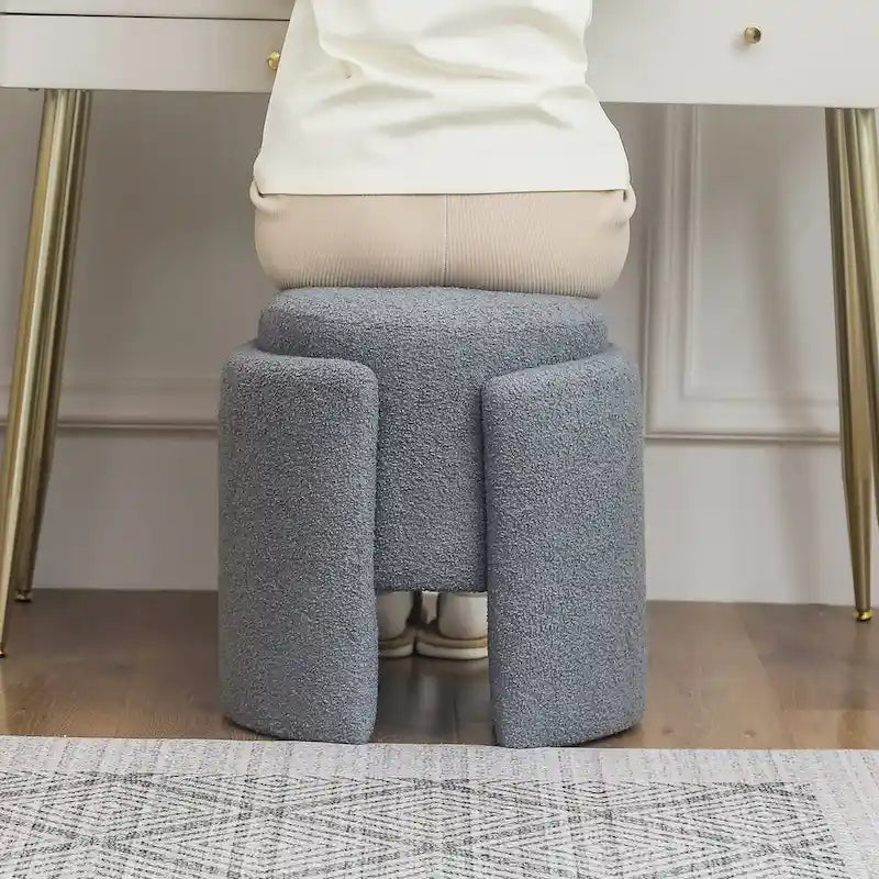 Round Ottoman Teddy Foot Stool for Living Room Bedroom