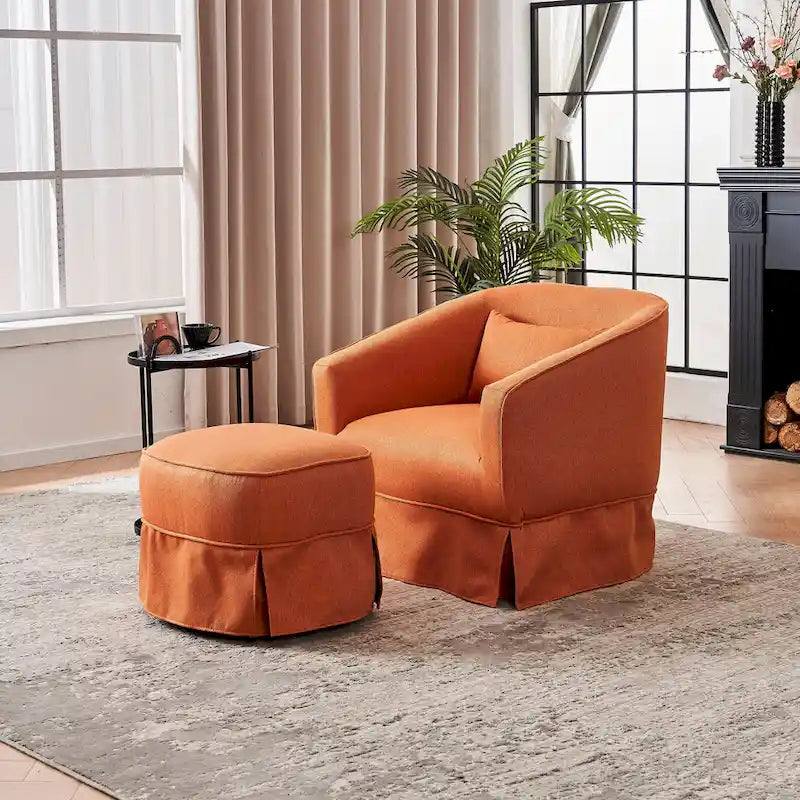 Swivel Barrel Chair with Ottoman, Swivel Accent Chairs Armchair for Living Room