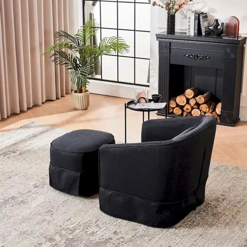 Swivel Barrel Chair with Ottoman, Swivel Accent Chairs Armchair for Living Room